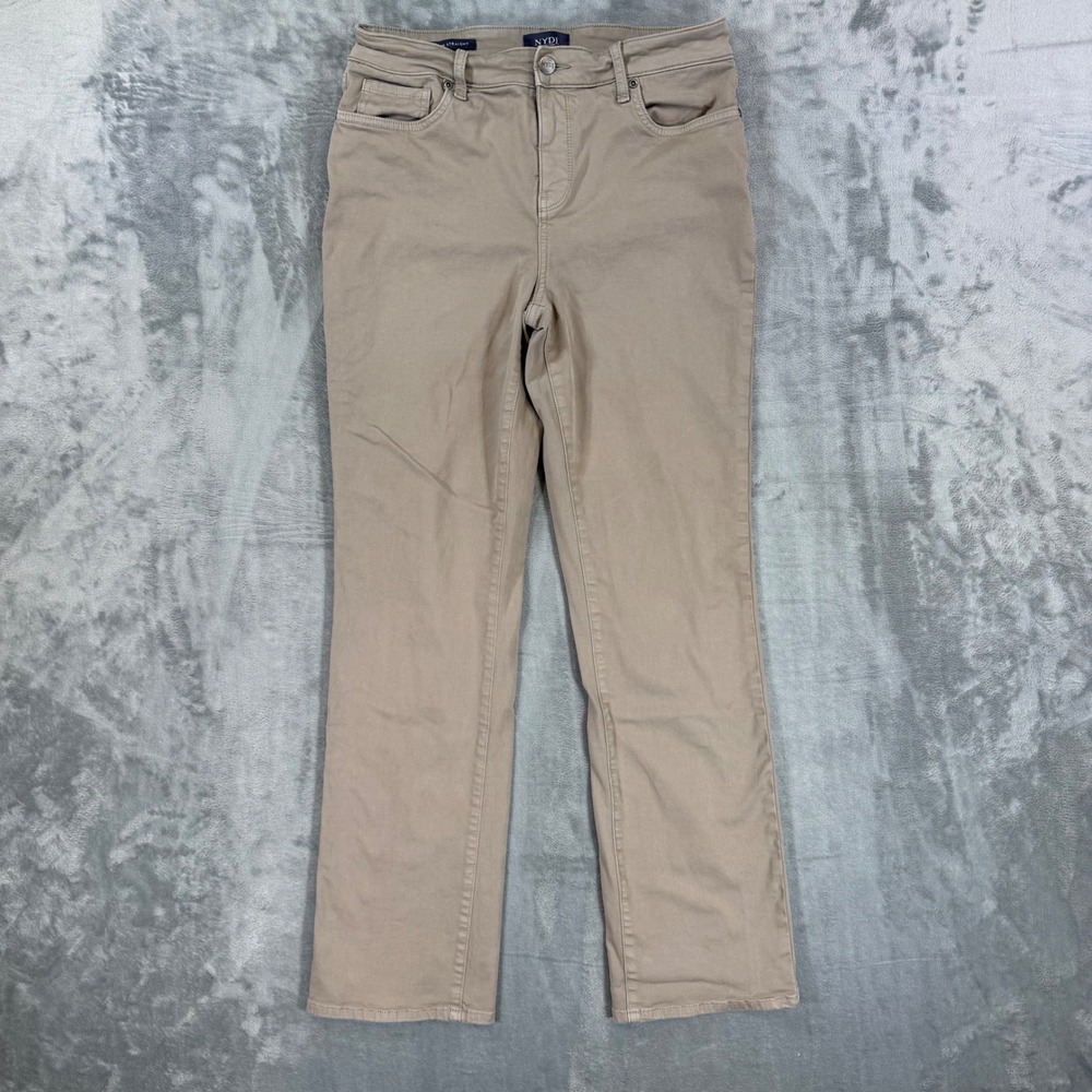 NYDJ Marilyn Straight Leg Pants Tan Khaki Lift Tuck Technology Womens 10 - Picture 1 of 7